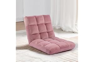 HOMYEDAMIC Floor Chair, 24 inches Wide Oversized Velvet Armless Lay Flat Floor seat Padded Meditation Chair with 6 Adjustable Position Ergonomic Comfortable Convenient(LRSF-008-PINK)