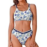 AI'MAGE Women's High Cut Bikini Set 2 Piece Sporty Bathing Suit V-Shape Swimsuit Bottoms with Trim