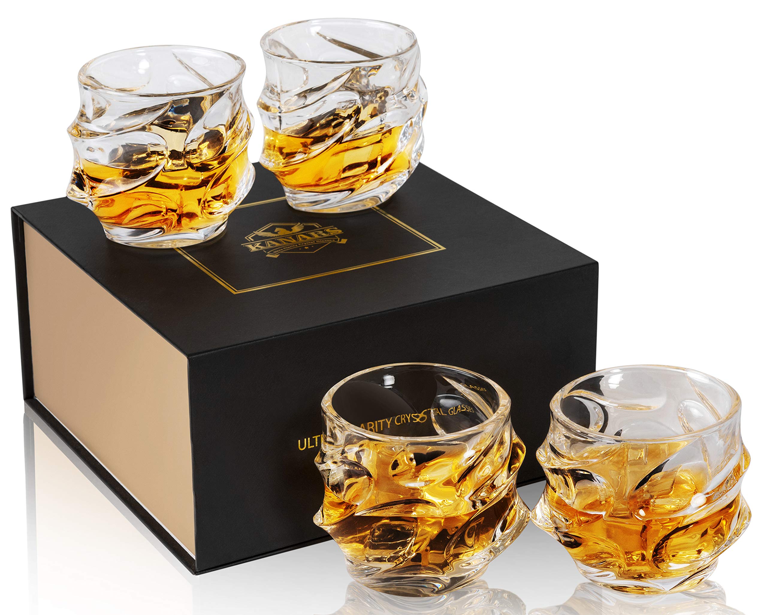 KANARS Whiskey Glasses Set, No-Lead Crystal Whisky Glass 320 ml for Whisky, Cocktail, Martini, Bourbon, Tequila, 4-Piece, Unique Stylish Gift Box