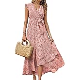BTFBM Women Summer Floral Boho Maxi Dresses 2026 Vacation Ruffle Sleeve V Neck Belt Wrap Wedding Guest Spring Beach Dress