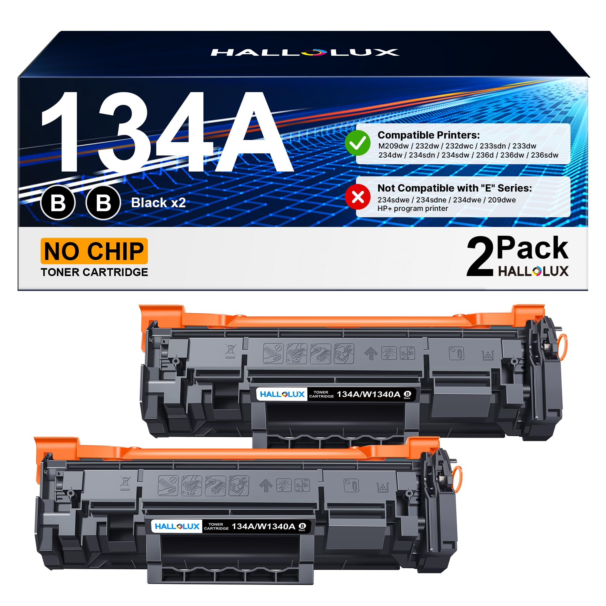 Photo 1 of 134A Toner Cartridges 2 Black (No Chip) Replacement for HP 134A W1340A 134X W1340X Toner Cartridges Compatible with M209dw MFP M234dw M234sdn Printer (2 Black)