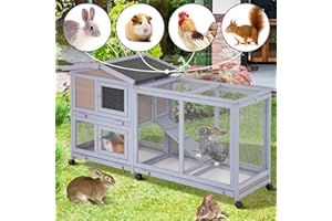 DKELINCS Rabbit Cage Rabbit Hutch Guinea Pig Cage Large Indoor Outdoor Bunny Hutch with Wheels Removable Tray Lockable Doors Waterproof Roof for Small to Medium Animals (Grey)