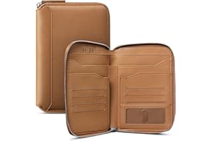VULKIT Leather Passport Holder for 4-8 Passports Family RFID Blocking Passport Wallet with Zipper Travel Documents Organizer for Men or Women (Brown)