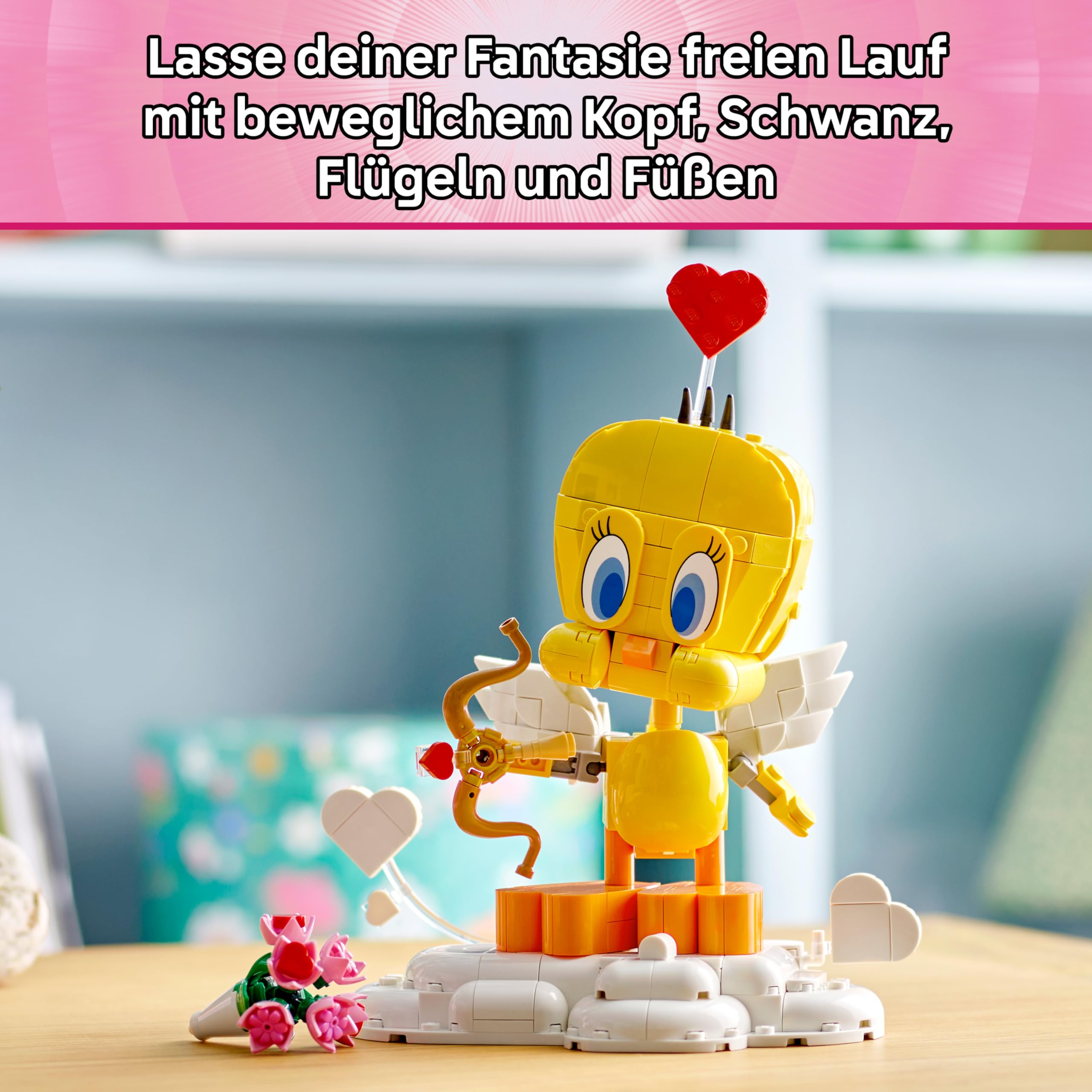 LEGO Looney Tunes Liebesbote Tweety - Modellbau zu Looney Tunes mit Zubehör - Blumenstrauß, Herz, Amor-Bogen & Wolkenständer - Kreatives Geschenk für Mädchen & Teenager ab 12 Jahren - 40824 3