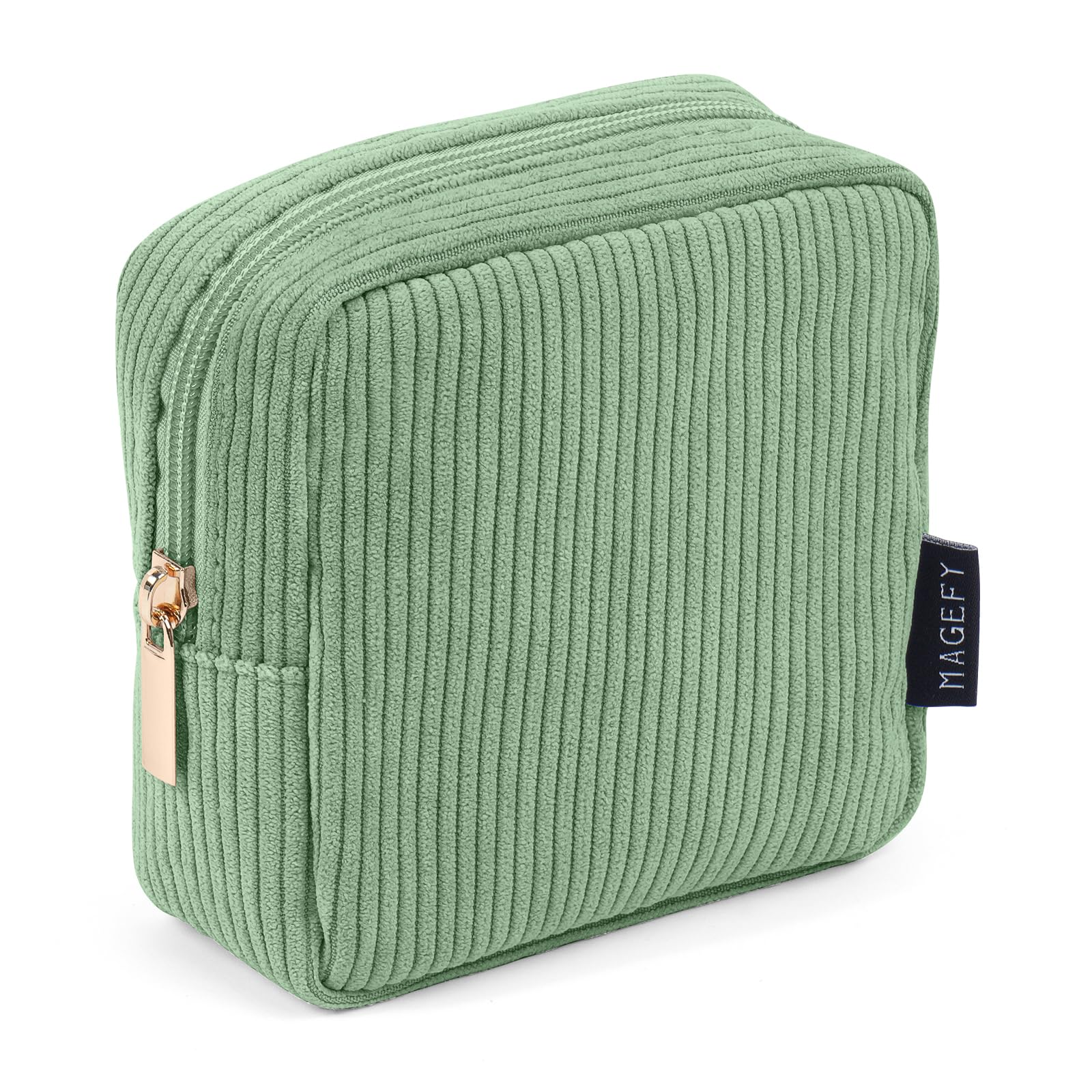 Make up Bag MAGEFY Small Makeup Bag for Handbag Corduroy Makeup Bag with Compartments Makeup Pouch Purse for Women (Green) — image 1
