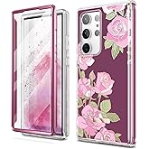 SURITCH for Samsung Galaxy S23 Ultra Case, [Built-in Screen Protector] [Dual-Layer Protection ] Full Protection Shockproof Rugged Bumper Phone Cover for Samsung S23 Ultra 6.8 Inch - Pink Rose