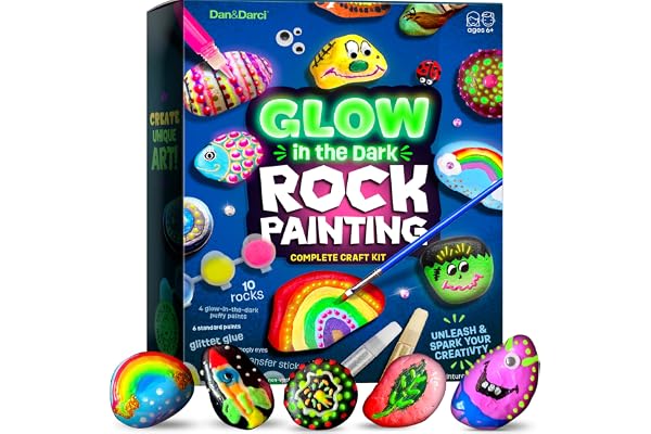 Kids Rock Painting Kit - Glow in The Dark - Arts & Crafts Christmas Gifts for Boys and Girls Ages 4-12 - Craft Activities Kit