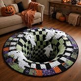 QumCafely 3D Halloween Rug, Novelty Ghost Skeleton 3D Optical Illusion Rugs | Candy Corn Abyss Quilted Round Mat with Spooky Depth Design Crystal Velvet Soft & Durable Fabric Non-Slip(24INCH Ghost)
