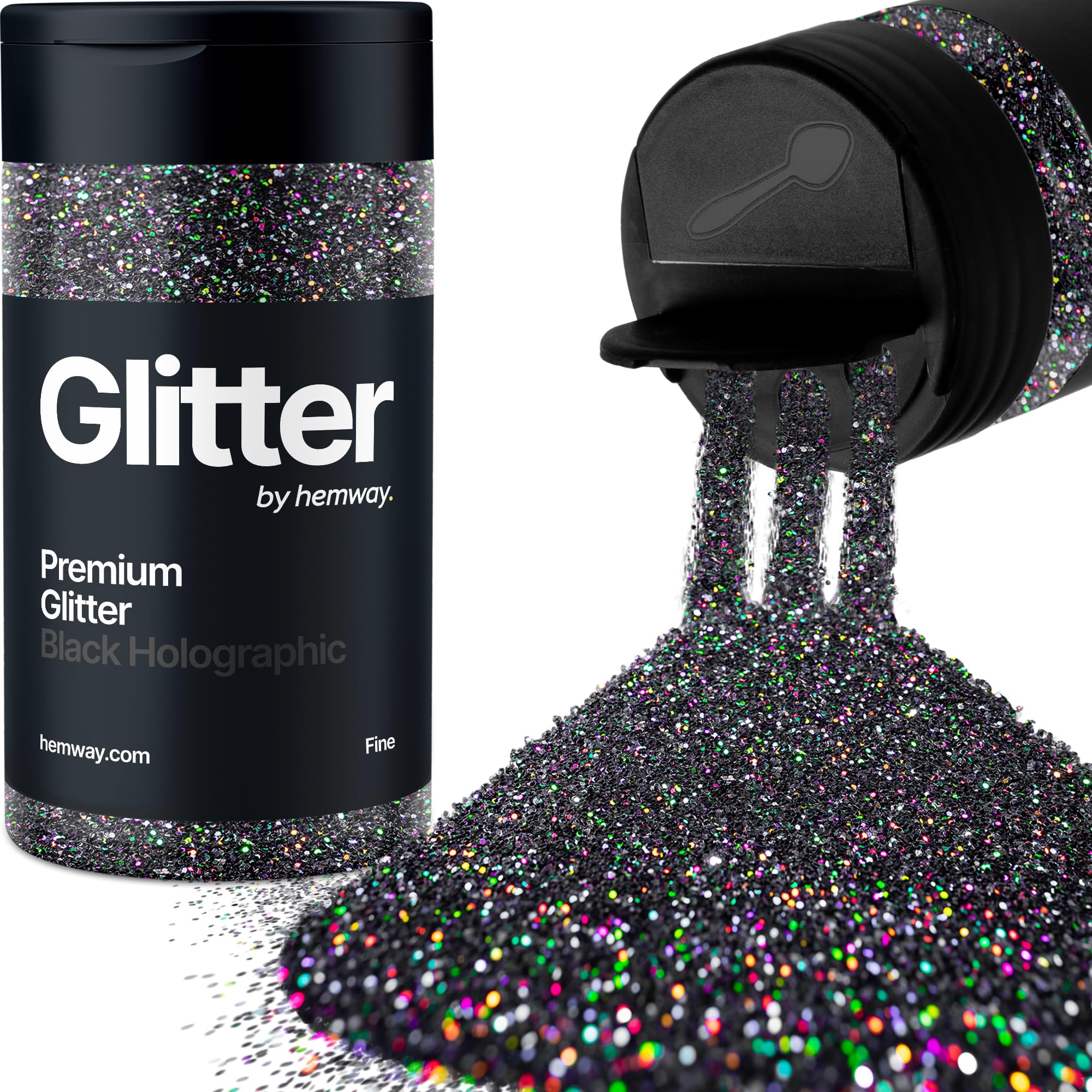 Holographic Black Glitter Shaker, 130g Fine Glitter, Crafts 1/64" Metallic Flake Black Sequins, Resin & Epoxy Crafts, Decorating, Halloween, Christmas Nail, Face, Hemway