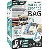 Cozy Essential 6 Pack Vacuum Storage Bags, Space Saver Bags (2 Jumbo/2 Large/2 Medium) Compression Storage Bags for Comforters and Blankets, Pillow, Bedding, Vacuum Sealer Bags for Clothes Storage