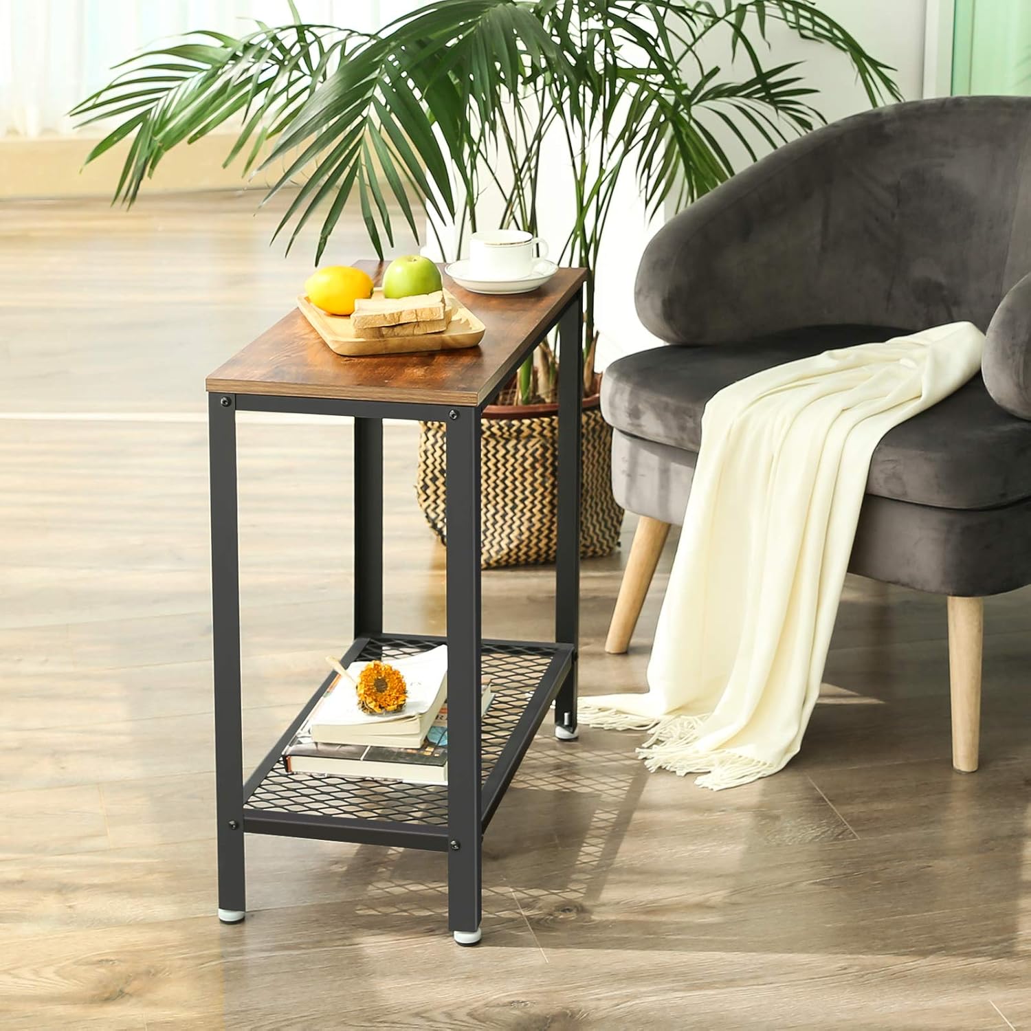 VASAGLE Industrial Side Table, 2-Tier Nightstand with Mesh Shelf, End Table for Small Spaces, Sturdy and Easy Assembly, Wood Look Accent Furniture with Metal Frame, Rustic Brown ULET31BX: Kitchen & Dining