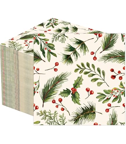 Lot 100 Serviettes De Table Noël 12,7x12,7 Cm – Motifs Sapin, Père Noël, Cloches Multicolores Festives