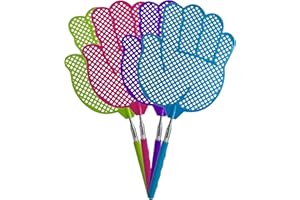 FREEDOM FARMS Set of 4 Telescopic Jumbo Fly Swatters - Extends from 14" to 30" with Jumbo Sized 6.25" x 7.5" Head (Hand)