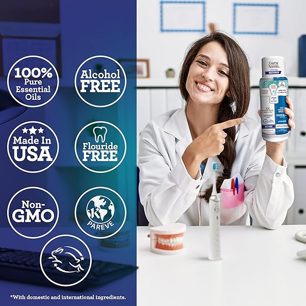 GURUNANDA TEETH WHITENING DUAL BARREL OXYBURST MOUTHWASH – ALCOHOL & FLUORIDE FREE, HYDROGEN PEROXIDE TO PROMOTE WHITER TEETH – WILD MINT – 20 FL OZ