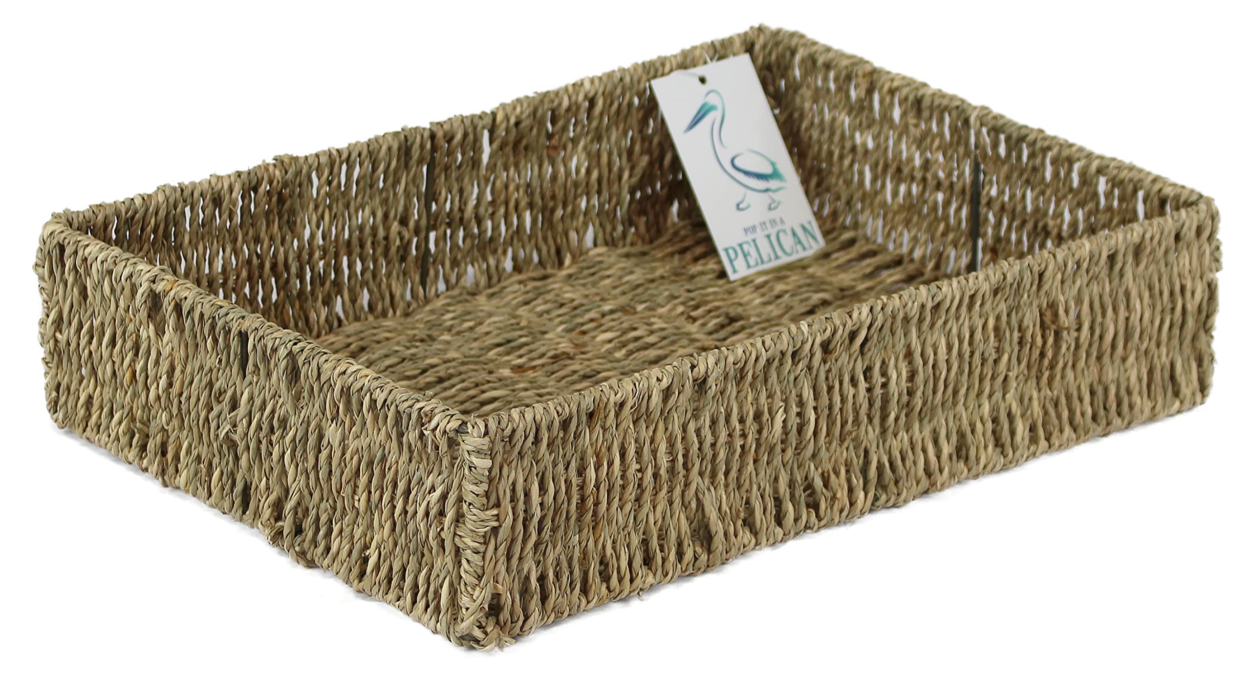 Seagrass shelf baskets tray shape. Bedroom kitchen and home office storage. For veg, papers, makeup, toiletries, jewellery. (36cm)