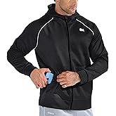 BROKIG Men's Stripe Running Jacket with Zipper Pocket, Windbreaker Zip Up Workout Hoodie Men Athletic Gym Sweatshirts