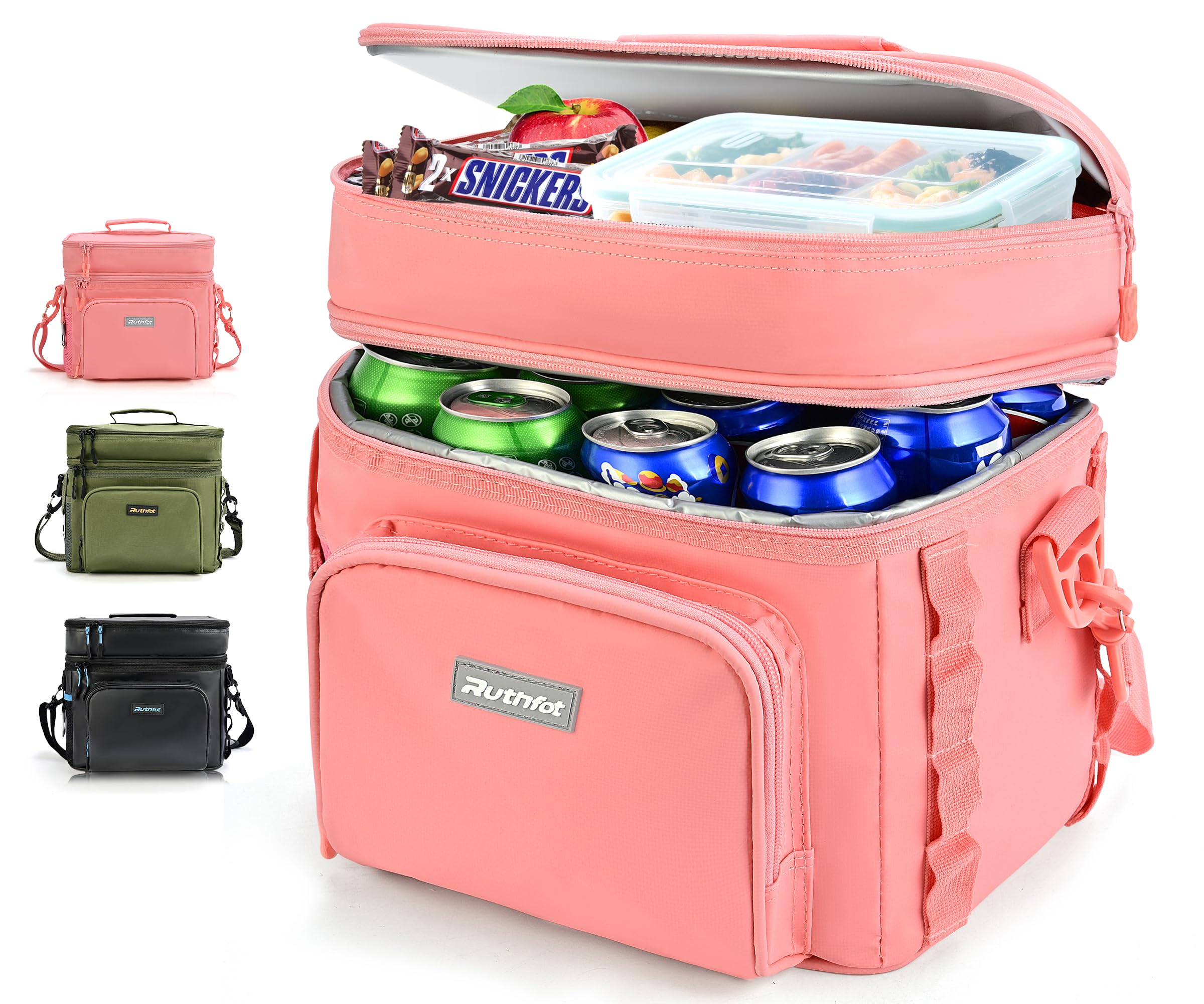 Photo 1 of Ruthfot Double-Layer Insulated Cooler Foldable Lunch Box, Leakproof Cooler Bag for Men & Women, Shoulder Strap, Bottle Opener, for Beach, Camping, Car
