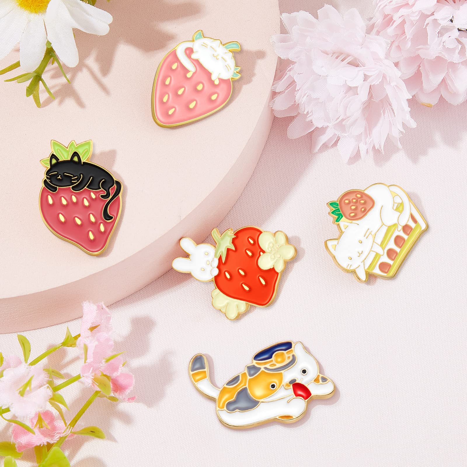 9 Pieces Cat Backpack Pins Kawaii Cute Pins Rabbit Cat Lapel Brooches Badges for Clothing Backpacks