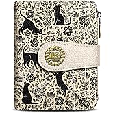 Kelvoris Black Cats Small Rfid Women Wallet Bifold Zipper Coin Pocket PU Leather Compact Cash Credit Card Holder Travel Wallet for Female Ladies Teen Girls 1 ID Window 10 Card Slots