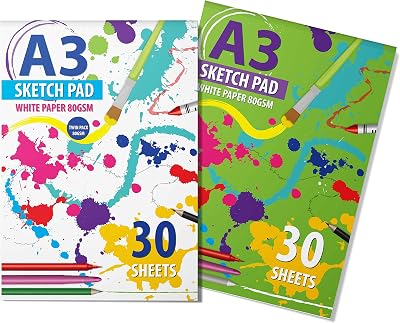 G4GADGET 2 Packs A3 Sketchbook Drawing Paper 60 Sheets 80 GSM Kids Doodle Pad