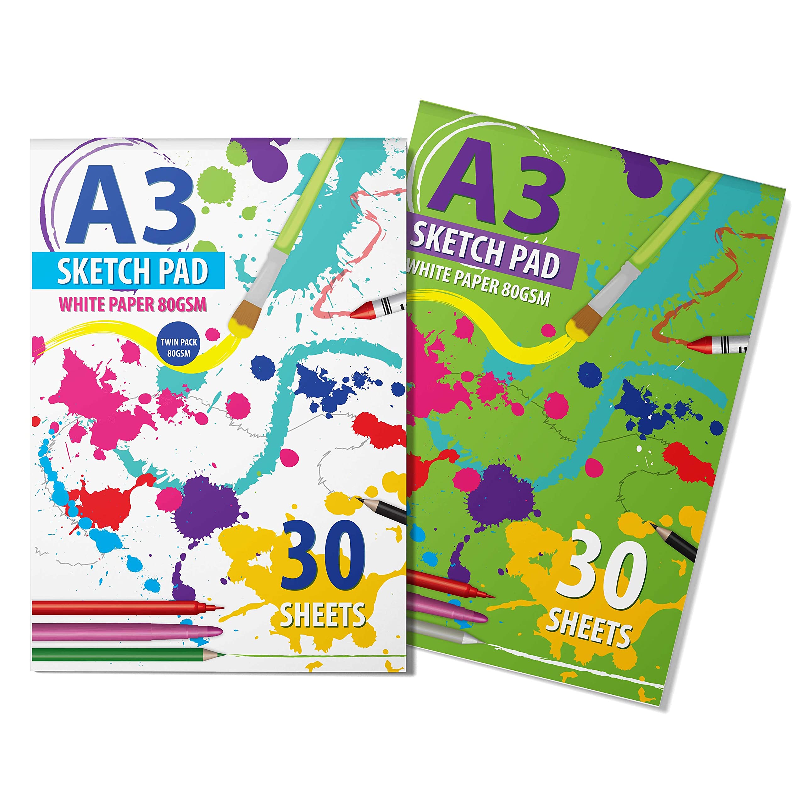 G4GADGET 2 Packs of A3 Sketchbook Drawing Paper - Kids Coloring Book and Art Paper - Easy to Use Doodle Pad with 80 GSM 30 Sheets Each Total 60 Sheets,Packaging May Vary