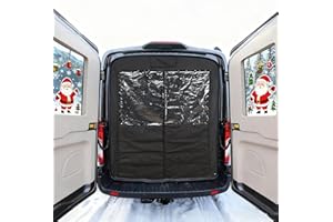 Vanhoxcci Insulated Rear Door Van Chill Curtain Fit for Ford Transit 2015-2025 Medium Roof, Thermal Blackout Privacy, Waterproof Canvas with PVC Window, Auto-Close Magnets, Vanlife