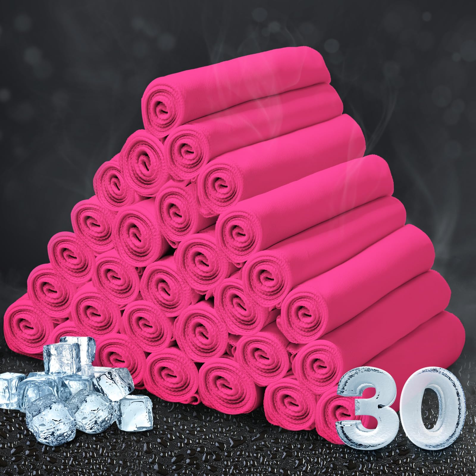 Photo 1 of Honoson 30 Pcs Cooling Towel Bulk - Neck & Face Cool Chilly Towels Microfiber Breathable Sport Sweat Rag for Gym, Yoga, Travel, Camping, Running, Outdoor (Fluorescent Pink)