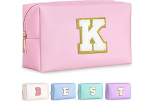 TOPEAST Initial Cosmetic Bag, PU Leather Waterproof Travel Toiletry Bag, Monogrammed Gifts for women, Personalized Birthday Gift for Sister Friends, Cute Stuff for Teen Girls (Letter K)