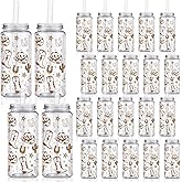 Qinyoung 24 Pcs Western Cowgirl Cowboy Plastic Tumbler 14.2 oz Cowgirl Party Favors Reusable Cups with Lids and Straws Decoration Iced Coffee Cup Valentine's Gift(Classic Style,Brown)