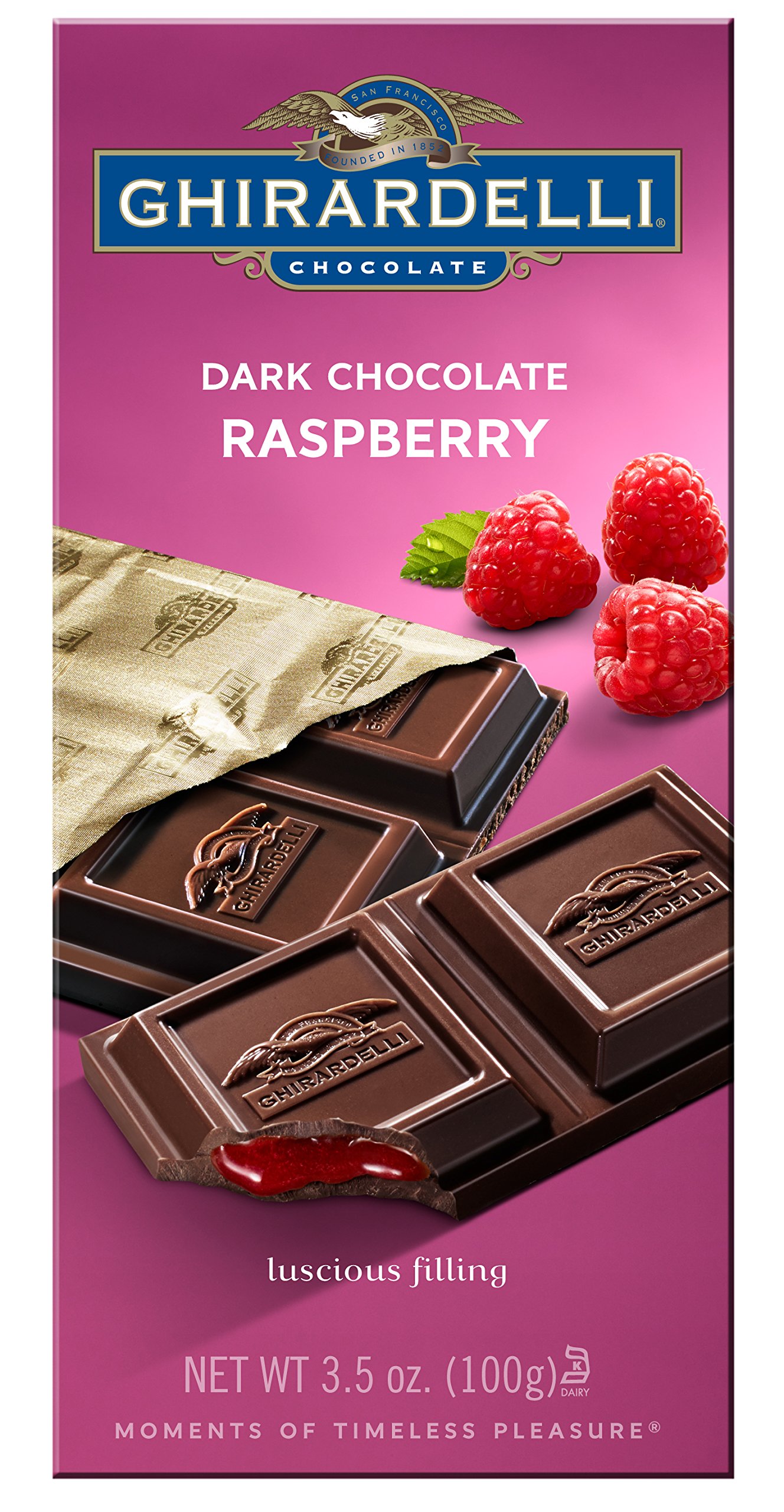 Ghirardelli Chocolate Bar, Dark & Raspberry, 3.5Ounce Bars(Pack Of 12