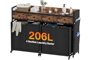 SAKSUN Laundry Sorter 4 Section: Laundry Hamper Basket with Shelf and Wheels - Rolling Laundry Basket Organizer with Drawers and Pull-Out Cart - Clothes Hamper for Laundry Room Bathroom Bedroom