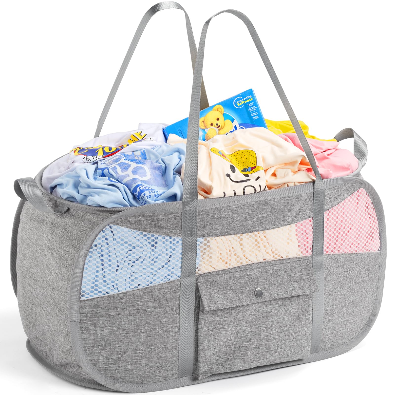 Photo 1 of 1-Second Storage Washer-Side Magnetic Pop-Up Laundry Hamper New User Safety Lock Prevents Accidental Opening Reinforced U-Handle Holds 33lbs 1.5Loads Folds to 0.78in Ultra Slim