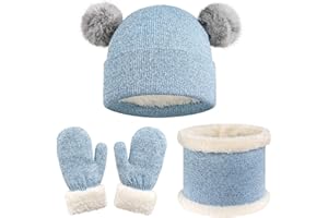Cierto Kids Winter Hat Gloves Scarf Set Knit Beanie for Boys Girls 2–8 Years Fleece Lined with Cute Pom Pom
