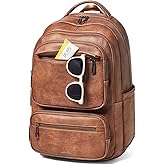 LATMAP 43L Backpack Purse For Women Men Leather Shoulder Diaper Bookbag Tote 17 16 15.6 Inch Laptop Bag Handbags For Travel Work College Large Brown