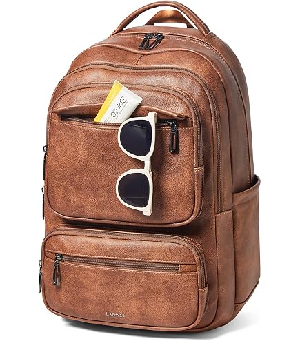 43L Laptop Backpack with 10 Pockets, Vegan Leather, Padded Straps for Work 43L Vegan Leather Backpack for Women & Men, Travel Carry On  main image 4