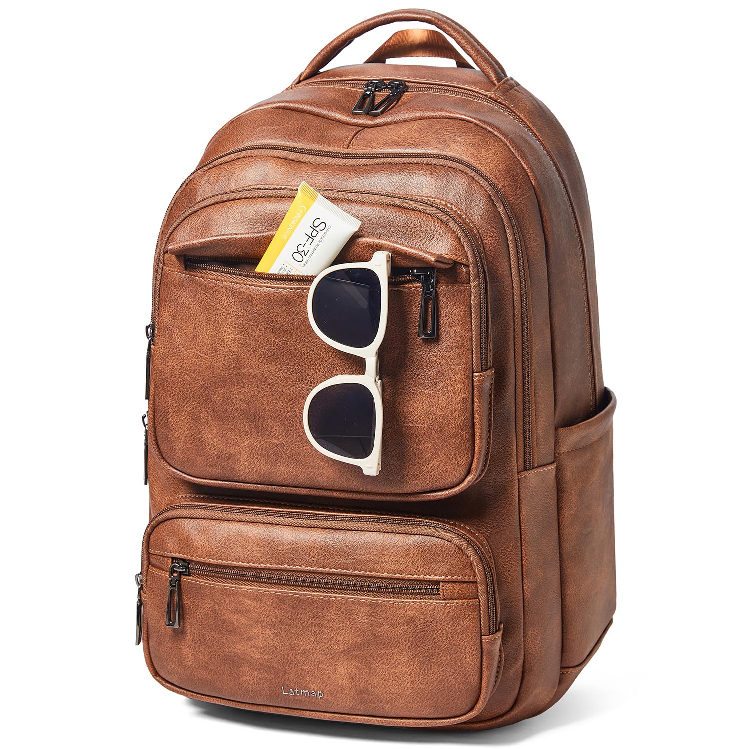 Photo 1 of LATMAP 43L Backpack Purse For Women Leather Shoulder Diaper Bookbag Tote 17 16 15.6 Inch Laptop Bag Handbags For Travel Work College Large Brown