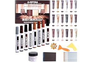 A-HEYIDA Wood Floor Scratch Repair - Set of 39 - Hardwood Floor Repair Kit Wood Filler Putty, Wood Markers Furniture Repair Kit Touch Up Pens for Scratch Stain Hole, Restore Laminate Vinyl Veneer Cabinet