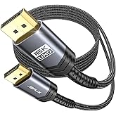 JSAUX 10ft DisplayPort Cable 2.1 for 5090,7900 Graphics/Gaming Monitor | 16K Resolution, 240Hz Refresh Rate, 80Gbps BandWidth, Support MST, Braided Cable, Dynamic HDR