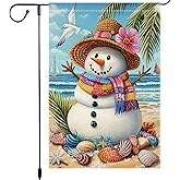 Tropical Christmas Snowman Garden Flag 12x18 Inch Double Sided Burlap Beach Holiday Yard Decor Summer Santa Outdoor Winter House Banner for Patio Porch Lawn Seaside