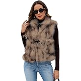 FIOPHY Womens Faux Fur Vest Sleeveless Tie front Cardigan Top Fuzzy Coats Jacket Fluffy Outwear with 2 Side Patch Pockets