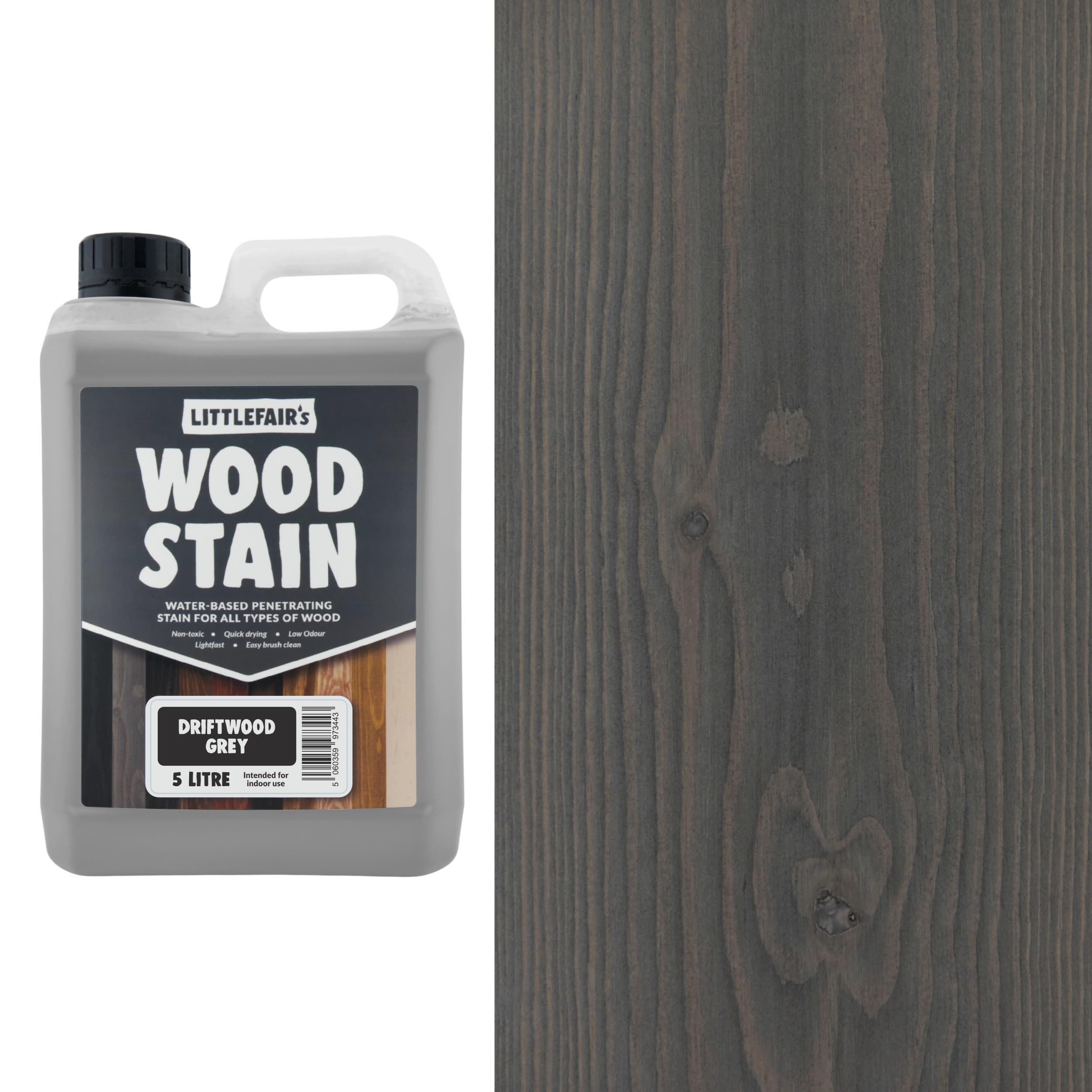 Littlefair's Wood Stain Water-Based - (Driftwood Grey) – Non-Toxic, Eco-Friendly & Quick Drying - Easy-to-Apply, Concentrated Formula for All Wood Types – 5ltr