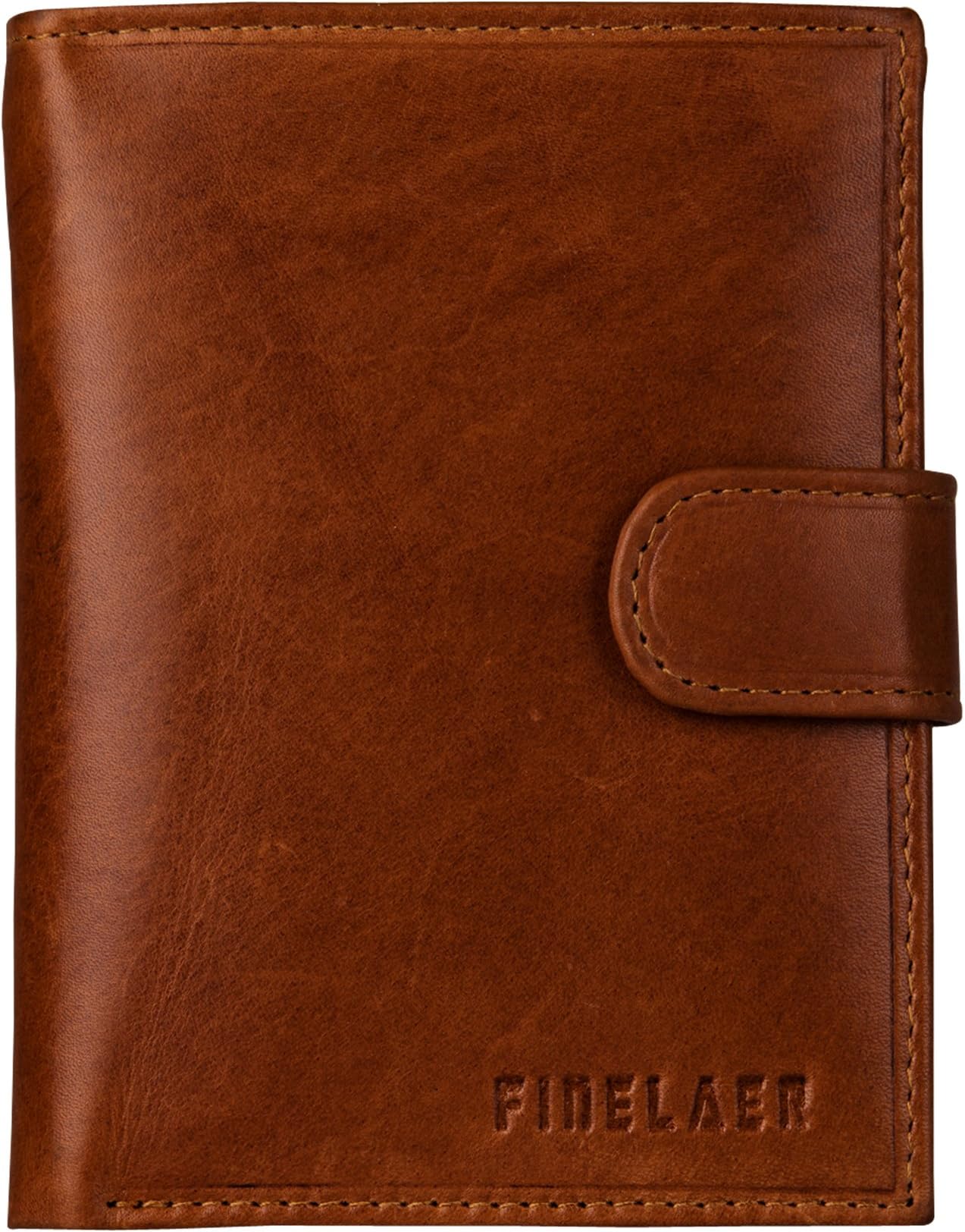 Men's Brown Premium Leather Trifold Snap on Wallet