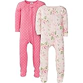Gerber Baby Girls 2-pack Footed Pajamas And Toddler Sleepers, Pink Rose, 6 Months US