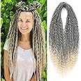 Leeven Boho Synthetic Dreadlock Extensions 24 Inch Ombre 613 Blonde Double Ended Dread Extensions 10 Strands Handmade Boho Box Braids Wavy Curly Ends Braid in Handmade Thin Wool DE Dreads for Women