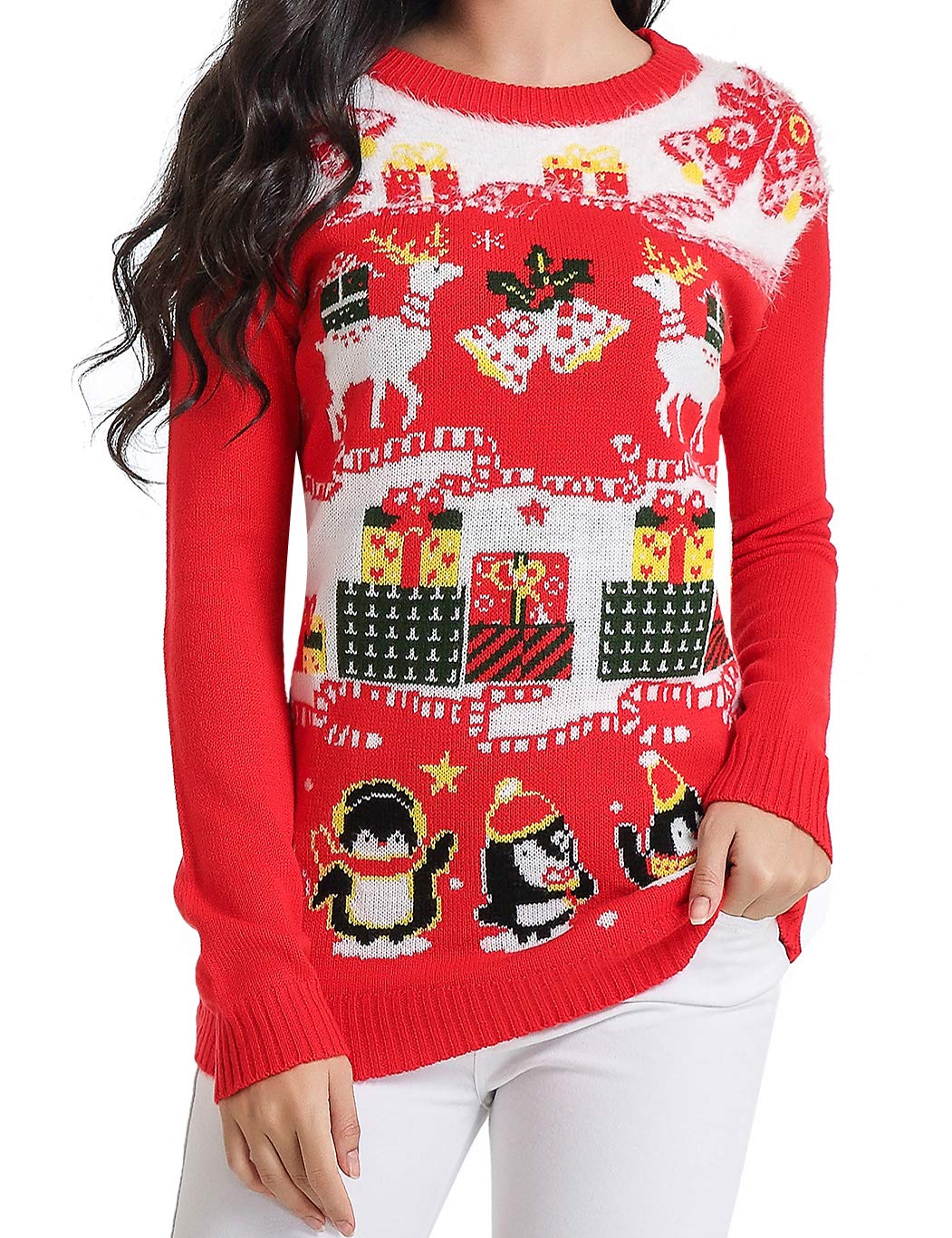 v28 Varied Ugly Christmas Sweater for Women Merry Reindeer Shirt Knit Sweaters - Image 3
