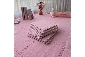 Gangdise 12 PCS Thickened Plush Interlocking Floor Mat Fluffy Square Tiles EVA Foam Matswith 16 Edgings Soft Anti-Slip Exerci