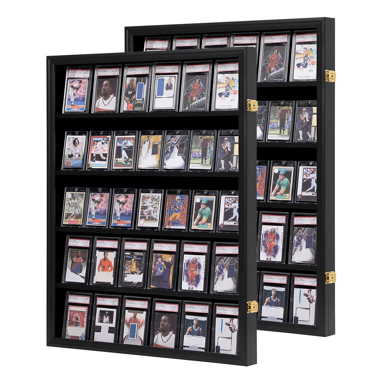 VERANI Baseball Display Case - 35 Graded Sports Card Frame - Holds Cards With UV Protection Clear View Lockable Wall Cabinet for Football Basketball Trading - Vertical - 2Pack Image