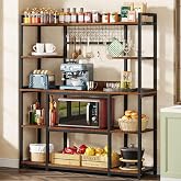 Tribesigns Large Bakers Rack, 55" Wide Kitchen Hutch Cabinet Microwave Stand with 11 Hooks, 5-Tier Baker’s Rack Kitchen Stora