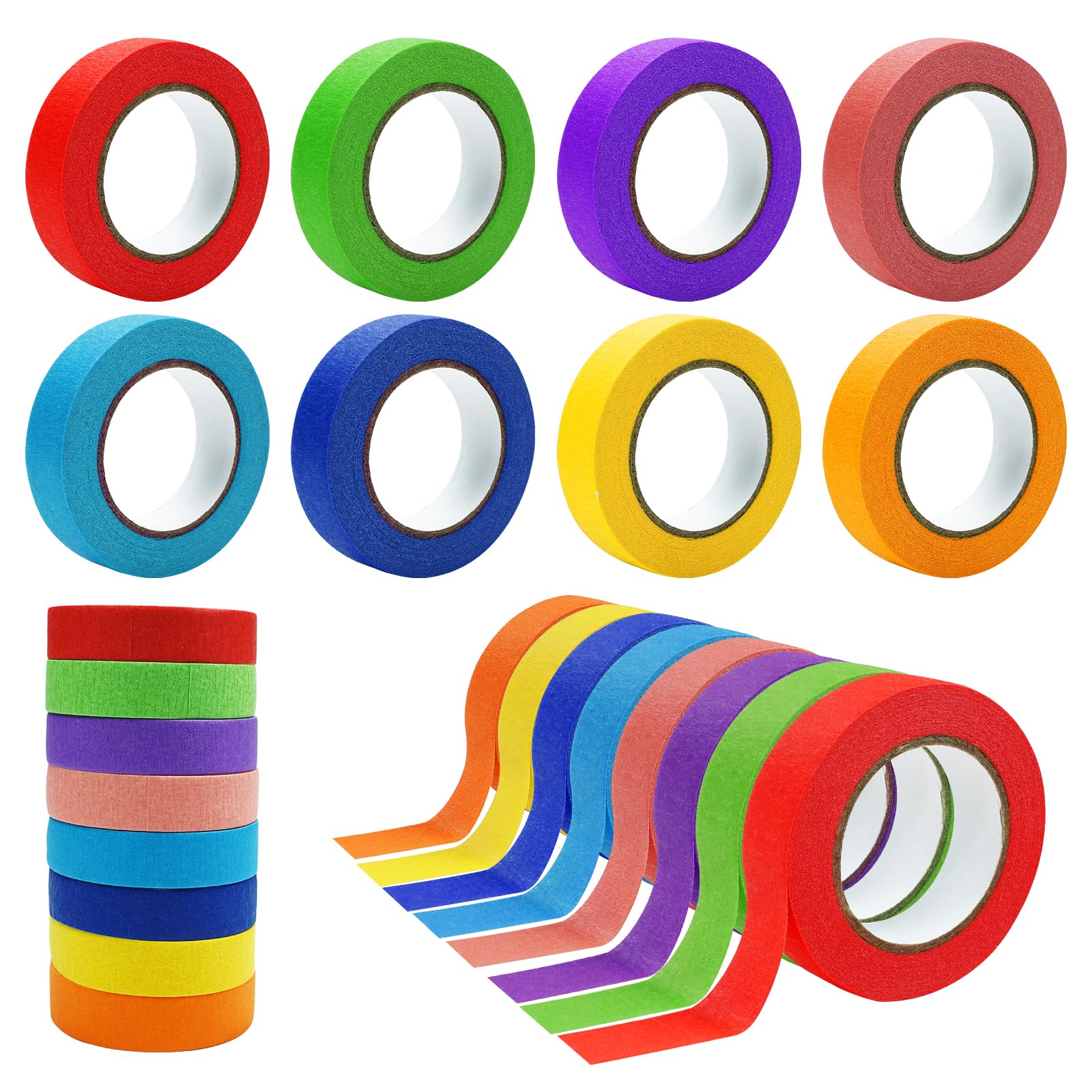 Leikedun 8 Rolls Coloured Tape, 1.5cm x 13m Masking Tape Painters Tape, Craft Tape Sets for Painting, Craft, DIY Art Supplies, Labeling or Coding