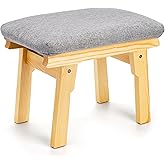 Lawei Small Foot Stool Ottoman, 11 Inch Soft Fabric Foot Rest for Under Desk, Tea Seat Stool with Wood Legs and Padded, Rectangular Footstool for for Sofa Living Room Bedroom Entryway, Easy Assembly